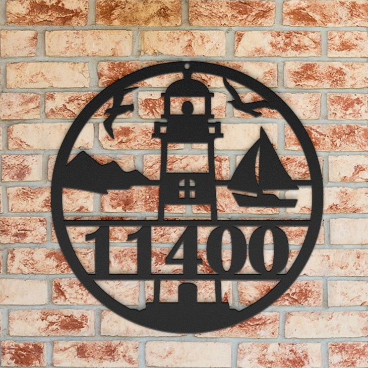 Lighthouse Metal Address Sign Personalized With Your Street Address Numbers