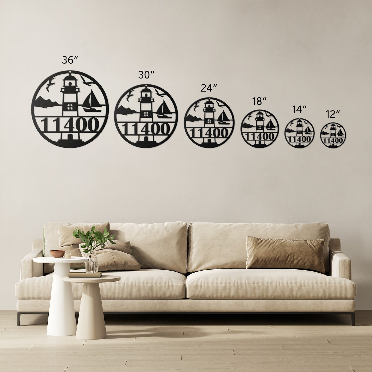 Lighthouse Metal Address Sign Personalized With Your Street Address Numbers