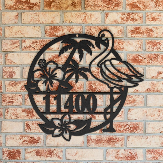 Flamingo Metal Address Sign, Personalized With Your Street Address Numbers