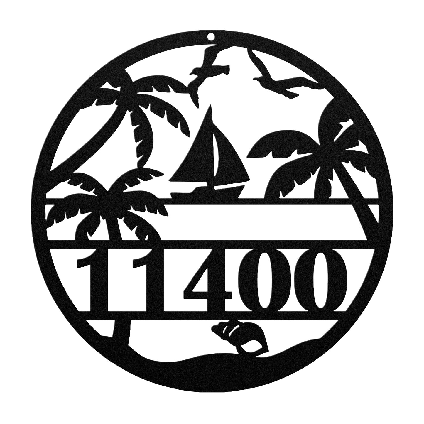 Sailboat Beach Scene Metal Address Sign - Personalized With Your Street Address Numbers