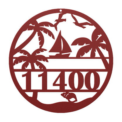 Sailboat Beach Scene Metal Address Sign - Personalized With Your Street Address Numbers