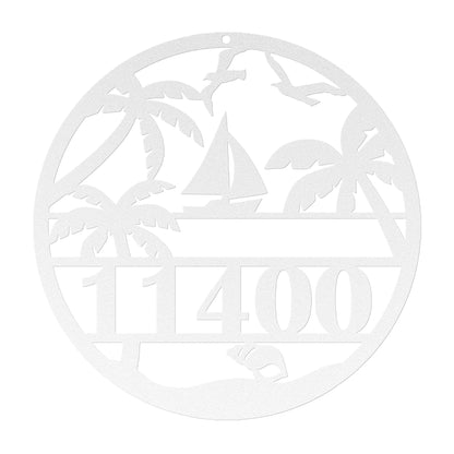 Sailboat Beach Scene Metal Address Sign - Personalized With Your Street Address Numbers