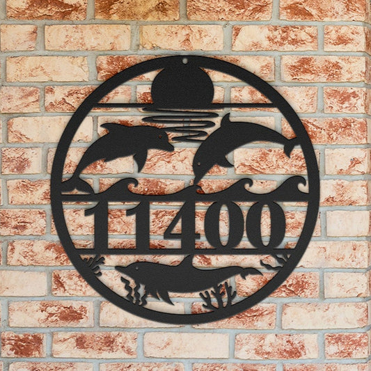Dolphin Metal Address Sign, Decorative Sign Personalized With Your Street Address Numbers