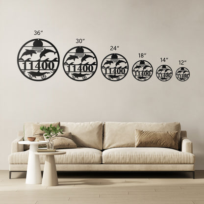 Dolphin Metal Address Sign, Decorative Sign Personalized With Your Street Address Numbers