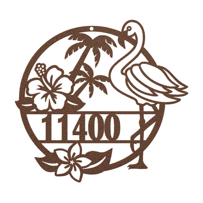 Flamingo Metal Address Sign, Personalized With Your Street Address Numbers