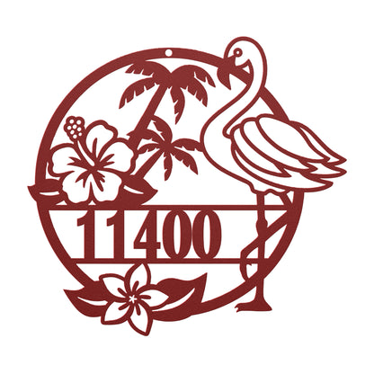 Flamingo Metal Address Sign, Personalized With Your Street Address Numbers