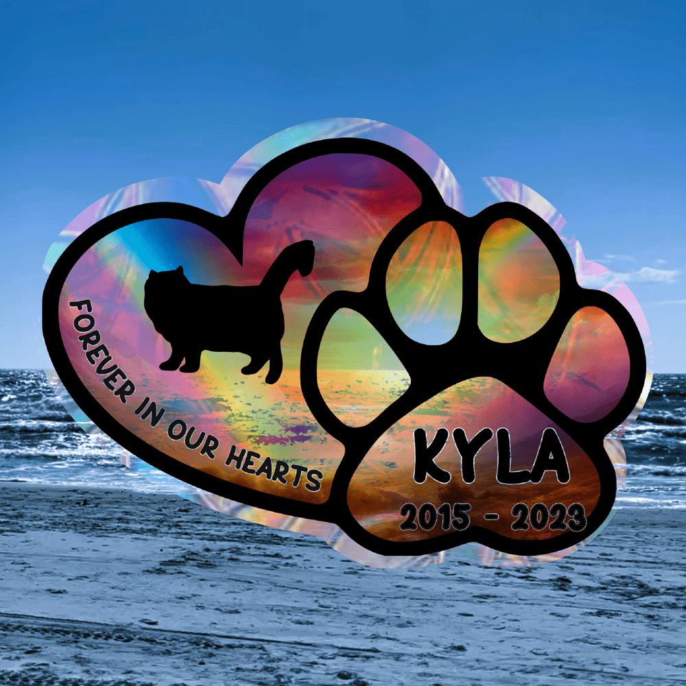 Cat Memorial Window Cling Decal Suncatcher Personalized with Cat's Name and Likeness
