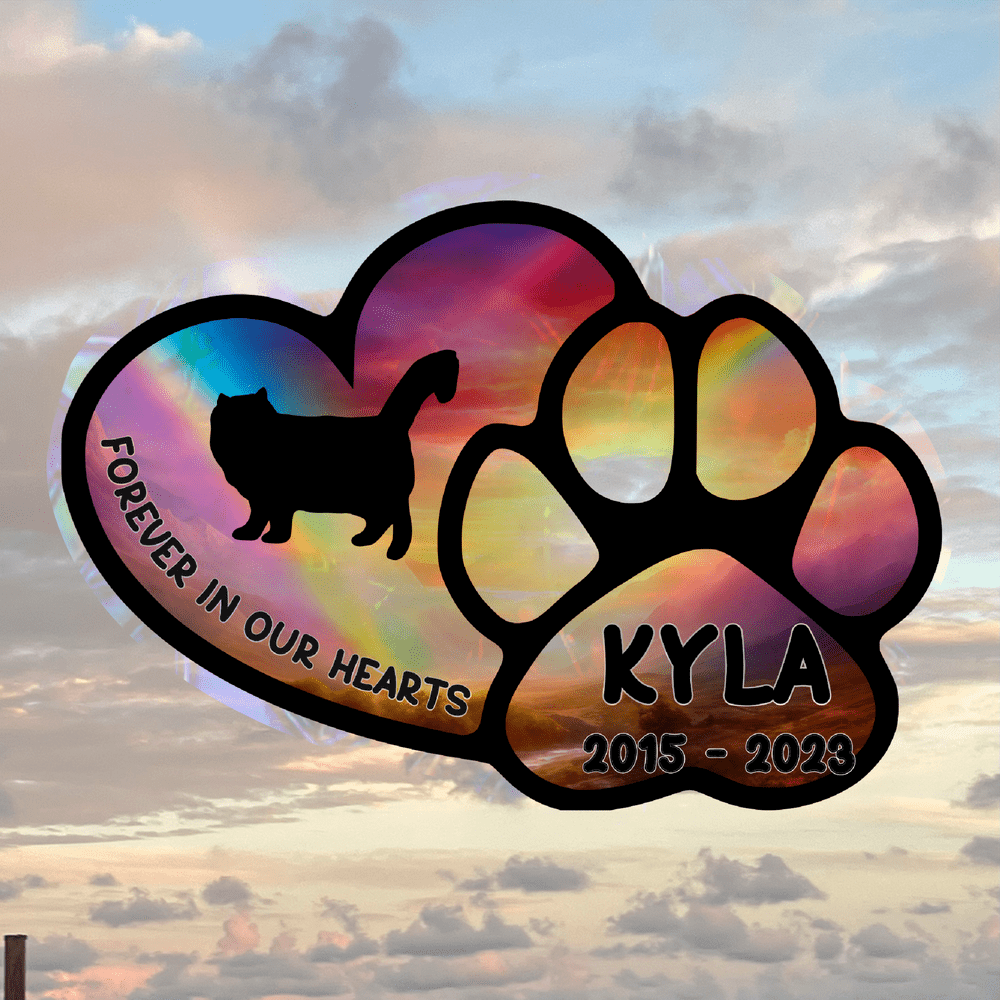 Cat Memorial Window Cling Decal Suncatcher Personalized with Cat's Name and Likeness
