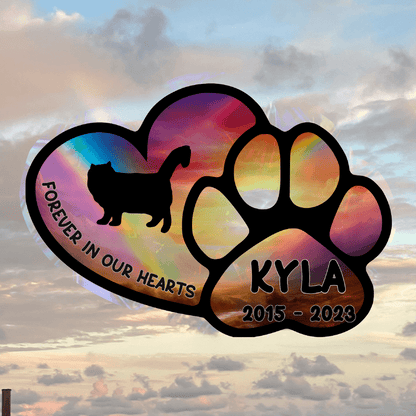Cat Memorial Window Cling Decal Suncatcher Personalized with Cat's Name and Likeness