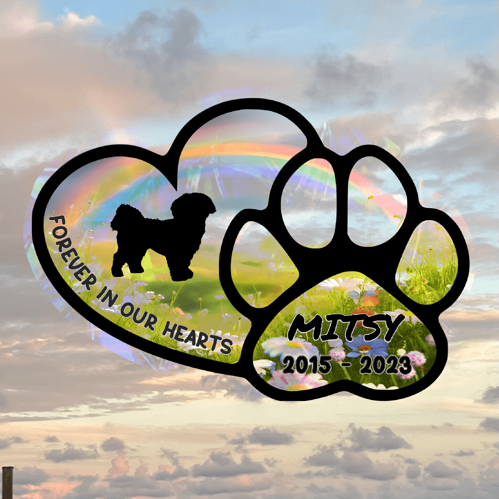 Dog Memorial Window Cling Decal Suncatcher Personalized with Pet's Name and Likeness