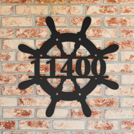 Ship Wheel Metal Address Sign, Personalized With Your Address Numbers