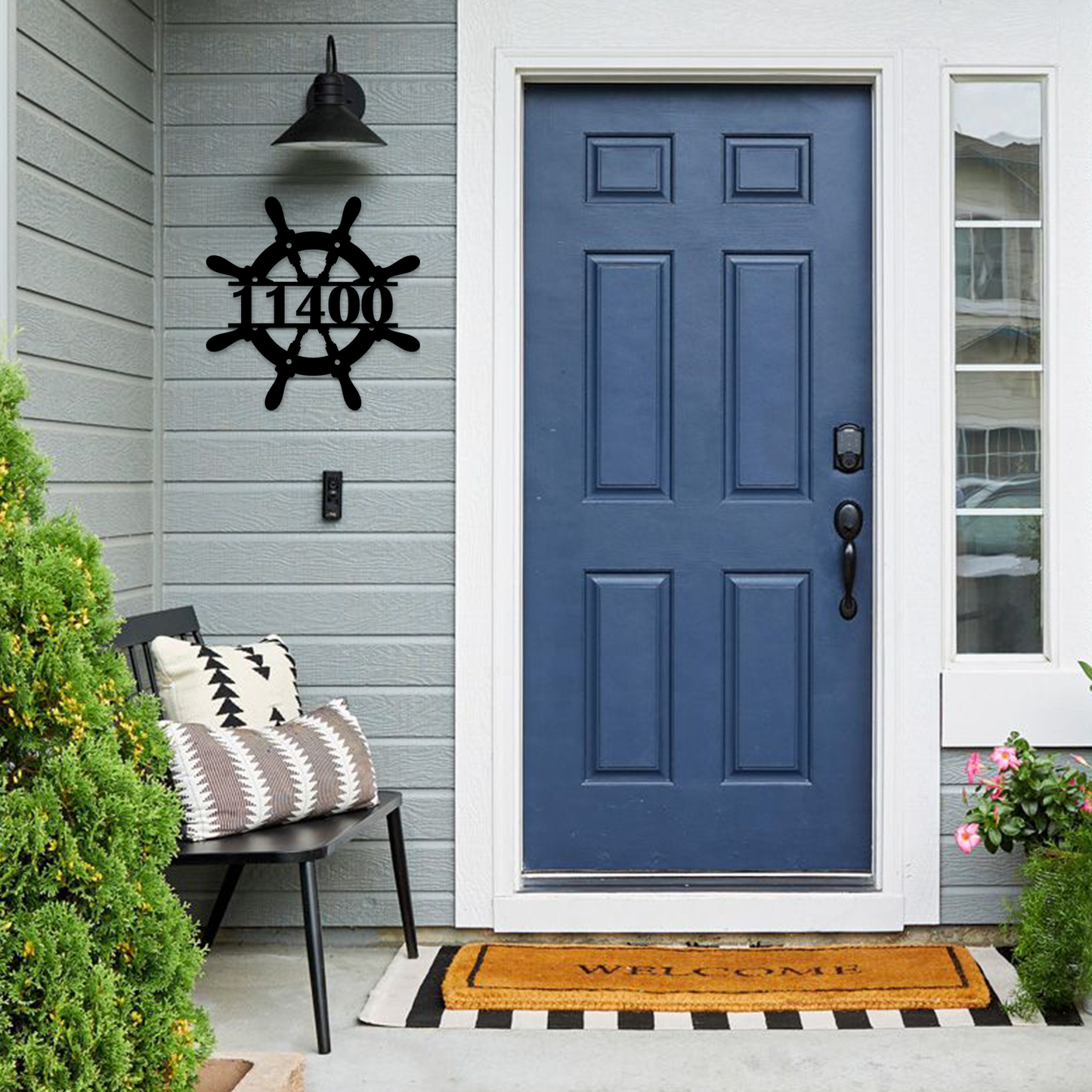 Ship Wheel Metal Address Sign, Personalized With Your Address Numbers