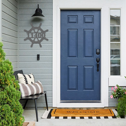 Ship Wheel Metal Address Sign, Personalized With Your Address Numbers