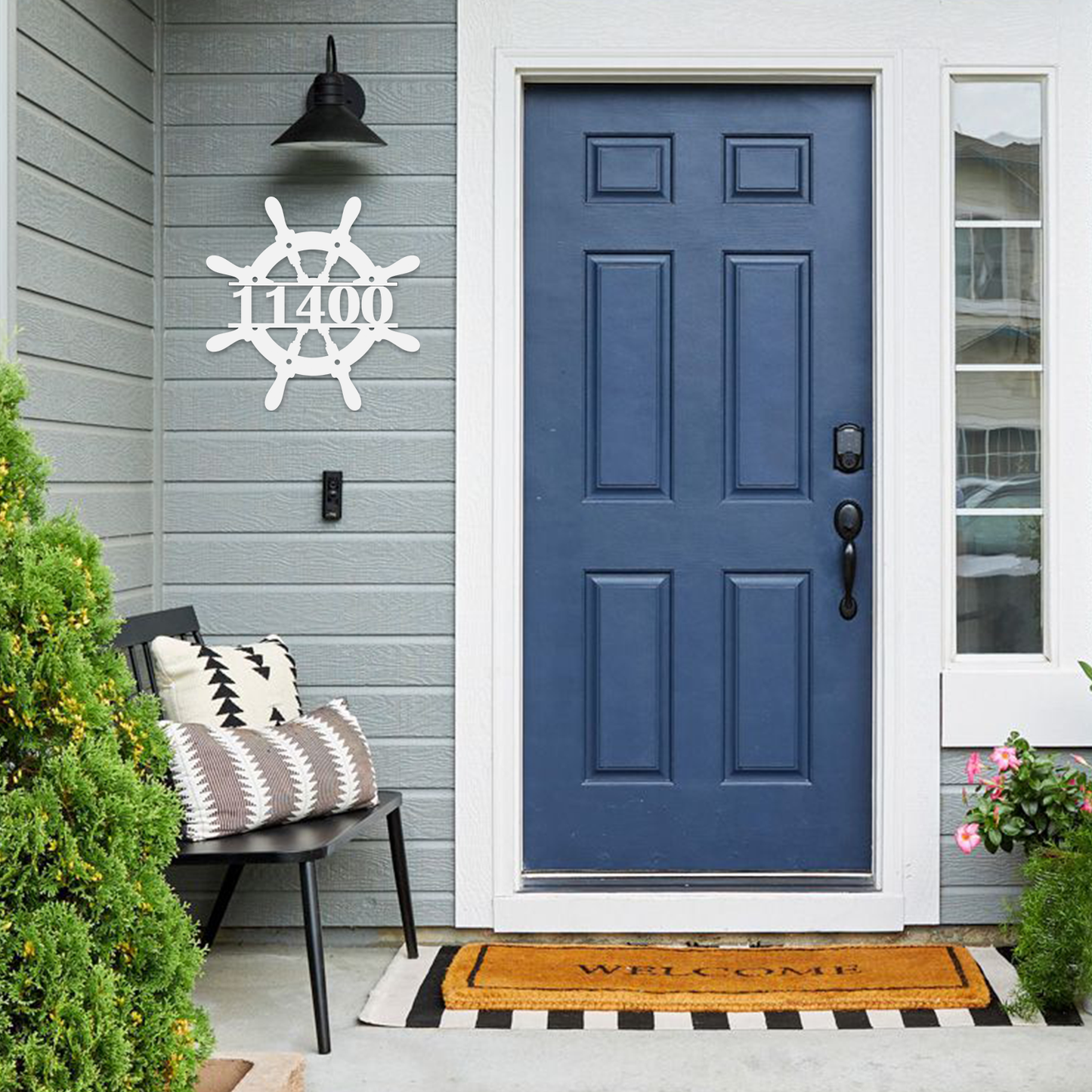 Ship Wheel Metal Address Sign, Personalized With Your Address Numbers