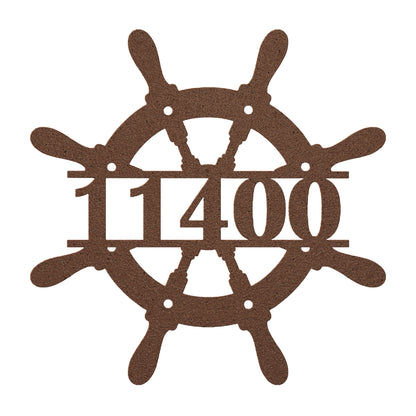 Ship Wheel Metal Address Sign, Personalized With Your Address Numbers