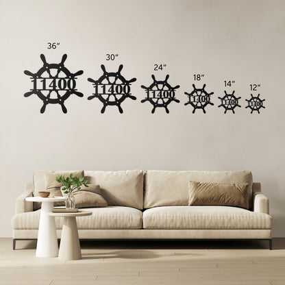 Ship Wheel Metal Address Sign, Personalized With Your Address Numbers